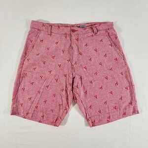 Tenth + Ocean Mens 34 (Actual 34" x 9.5") Linen Blend Chino Shorts Lobster Print